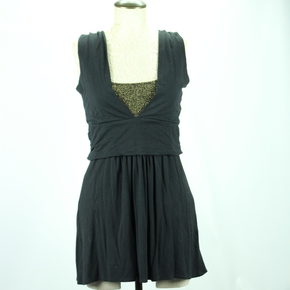 AUGUST SILK Black Gold Top Empire Waist  Size S